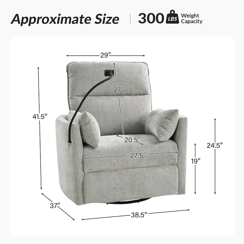Fauteuil de relaxation, à bascule et pivotant, Barry Modern 38 avec ports USB, de