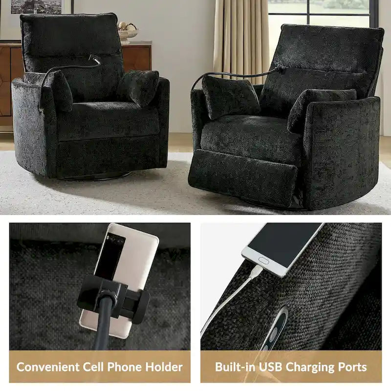 Fauteuil de relaxation, à bascule et pivotant, Barry Modern 38 avec ports USB, de