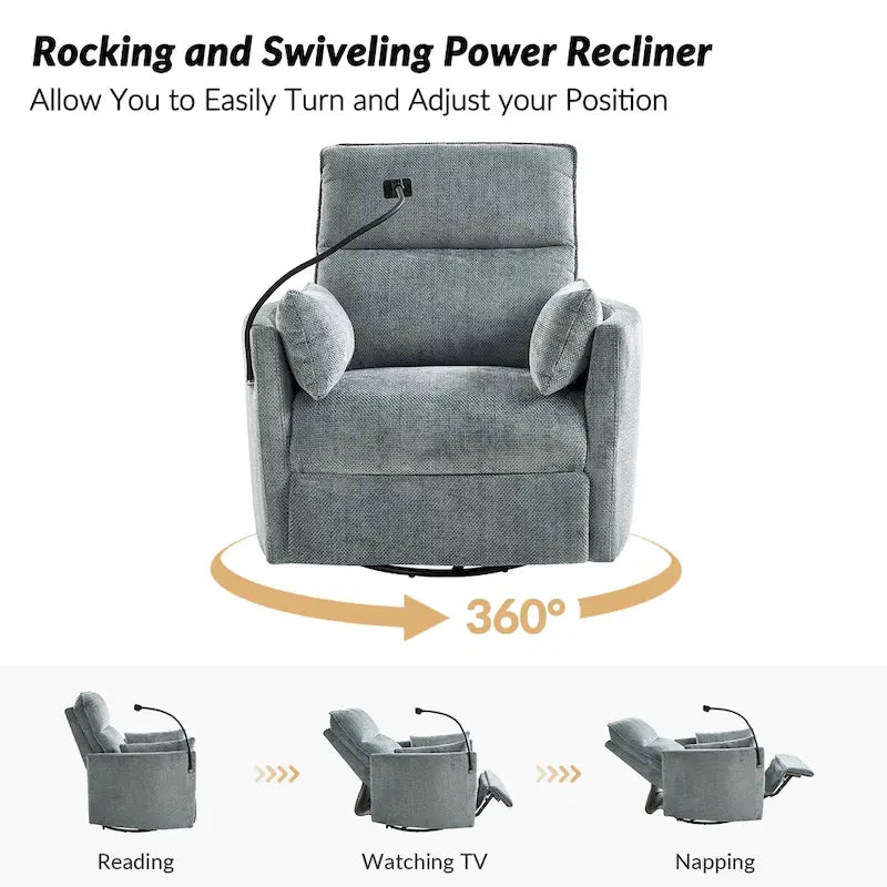 Fauteuil de relaxation, à bascule et pivotant, Barry Modern 38 avec ports USB, de