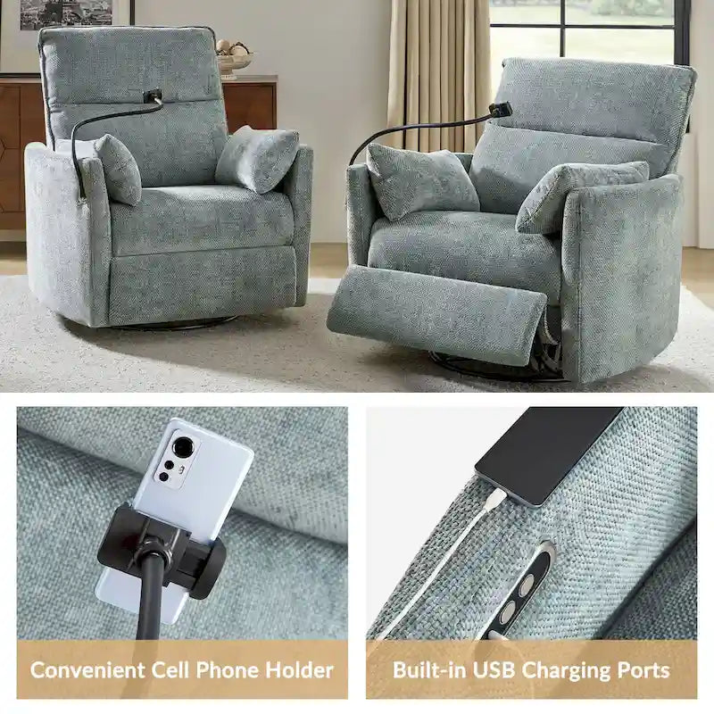 Fauteuil de relaxation, à bascule et pivotant, Barry Modern 38 avec ports USB, de