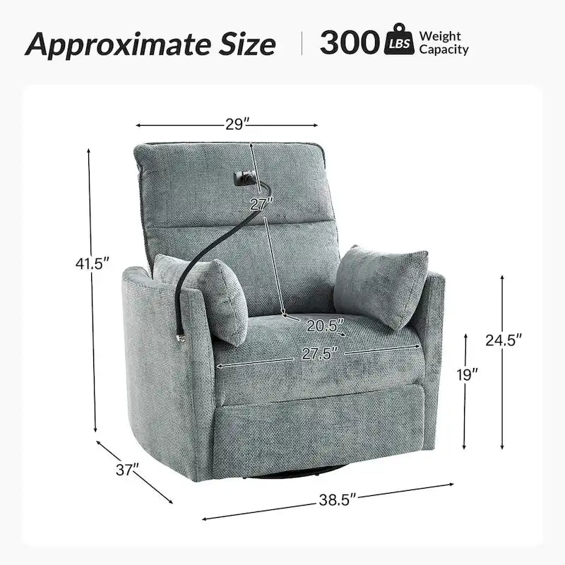 Fauteuil de relaxation, à bascule et pivotant, Barry Modern 38 avec ports USB, de
