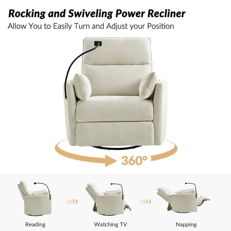 Fauteuil de relaxation, à bascule et pivotant, Barry Modern 38 avec ports USB, de