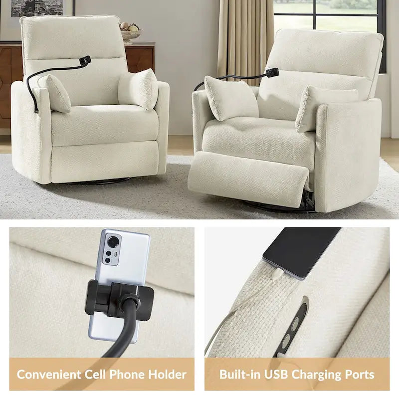 Fauteuil de relaxation, à bascule et pivotant, Barry Modern 38 avec ports USB, de