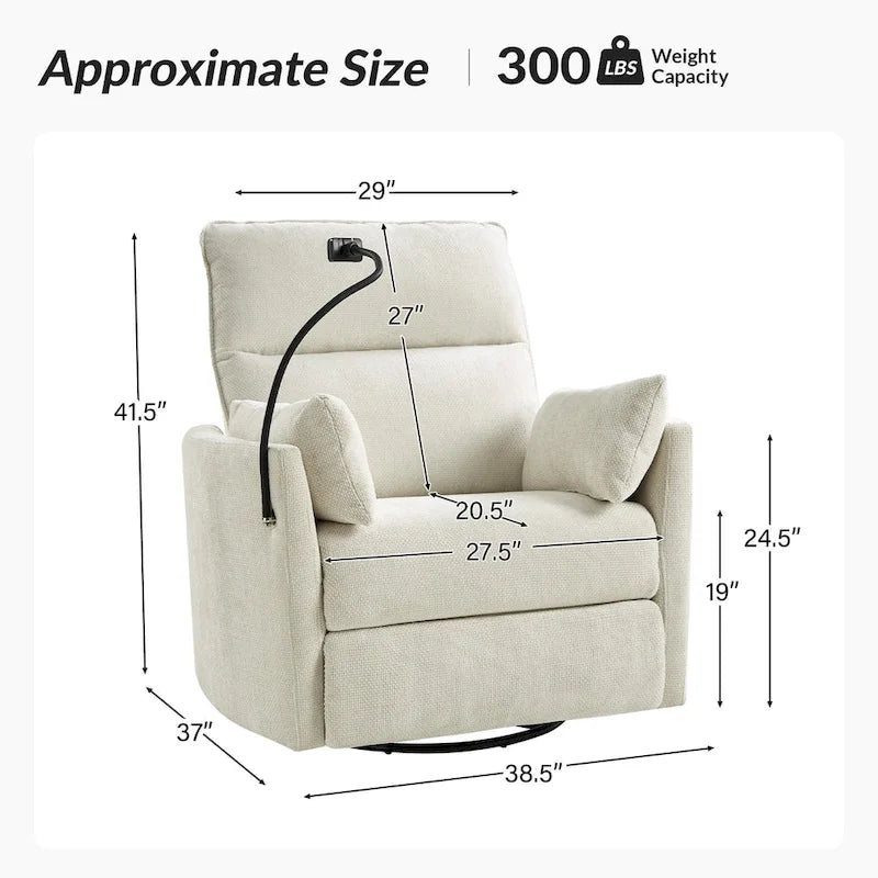 Fauteuil de relaxation, à bascule et pivotant, Barry Modern 38 avec ports USB, de