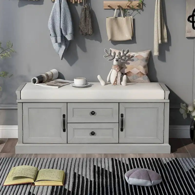 Banc de rangement / banc à chaussures avec coussin amovible pour salon