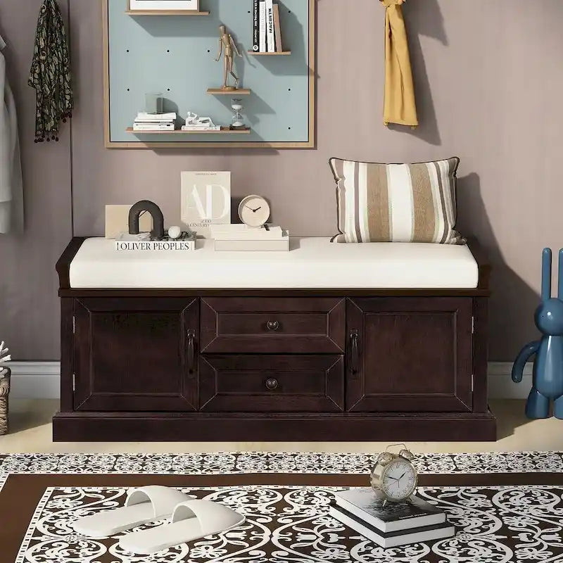 Banc de rangement / banc à chaussures avec coussin amovible pour salon