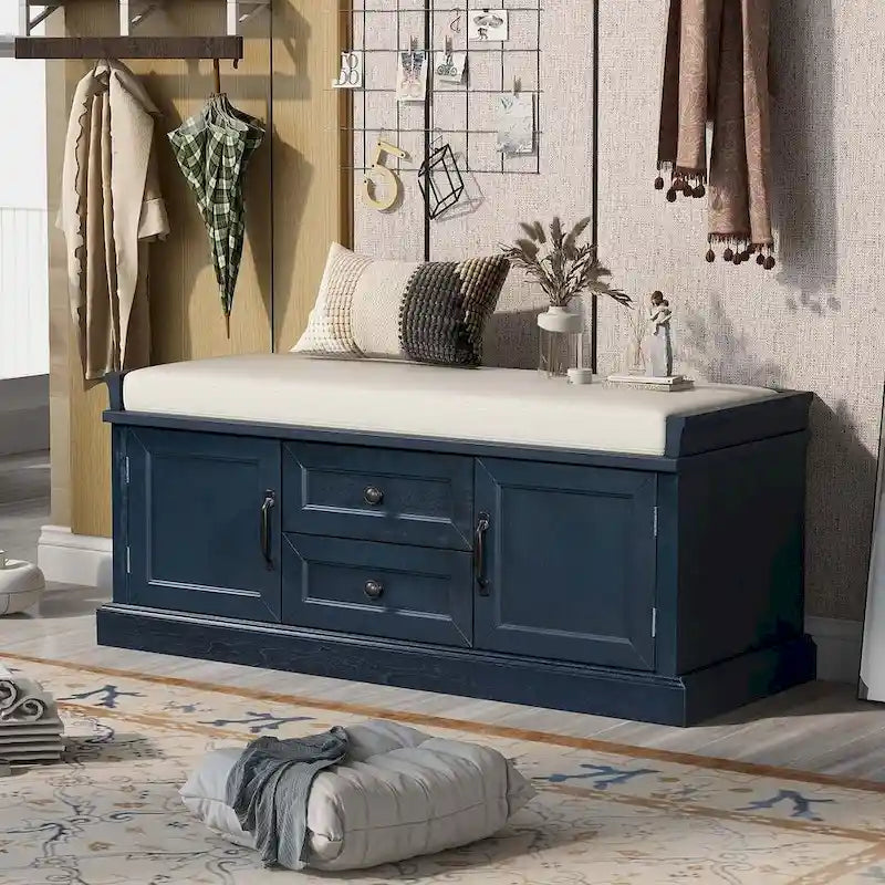Banc de rangement / banc à chaussures avec coussin amovible pour salon
