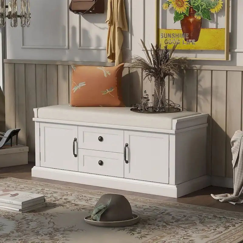 Banc de rangement / banc à chaussures avec coussin amovible pour salon