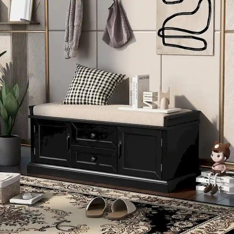 Banc de rangement / banc à chaussures avec coussin amovible pour salon