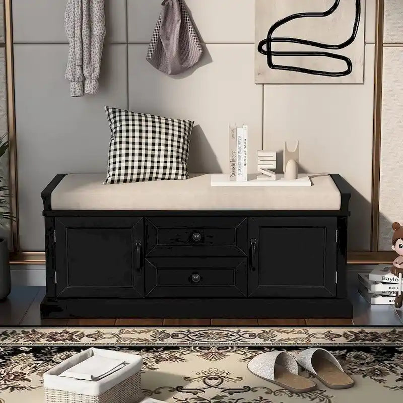 Banc de rangement / banc à chaussures avec coussin amovible pour salon