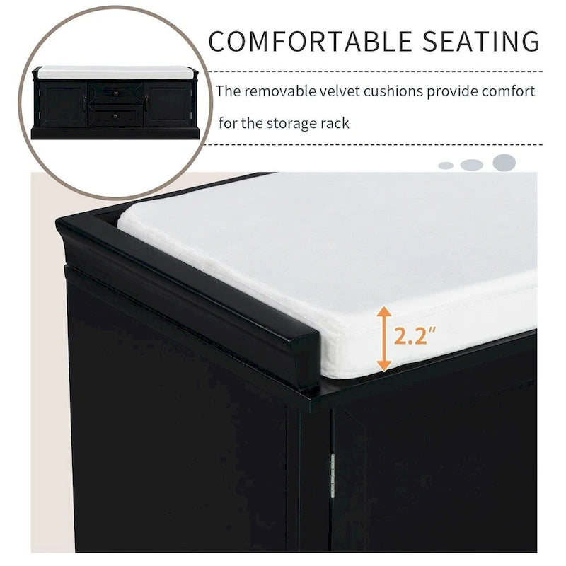 Banc de rangement / banc à chaussures avec coussin amovible pour salon