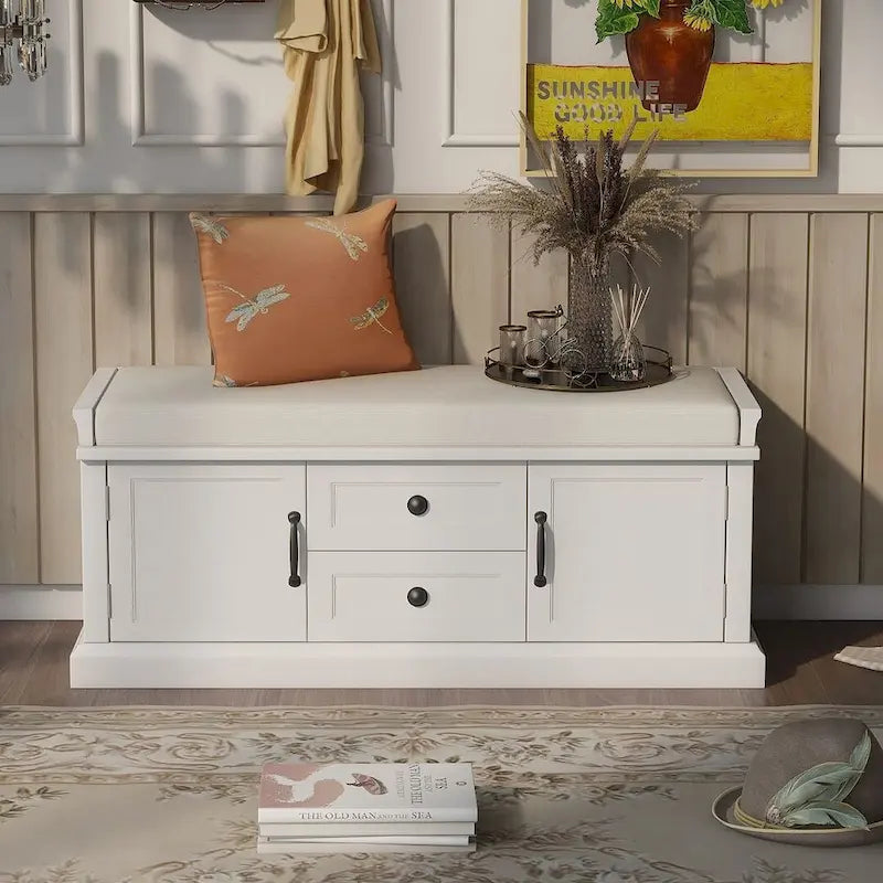 Banc de rangement / banc à chaussures avec coussin amovible pour salon