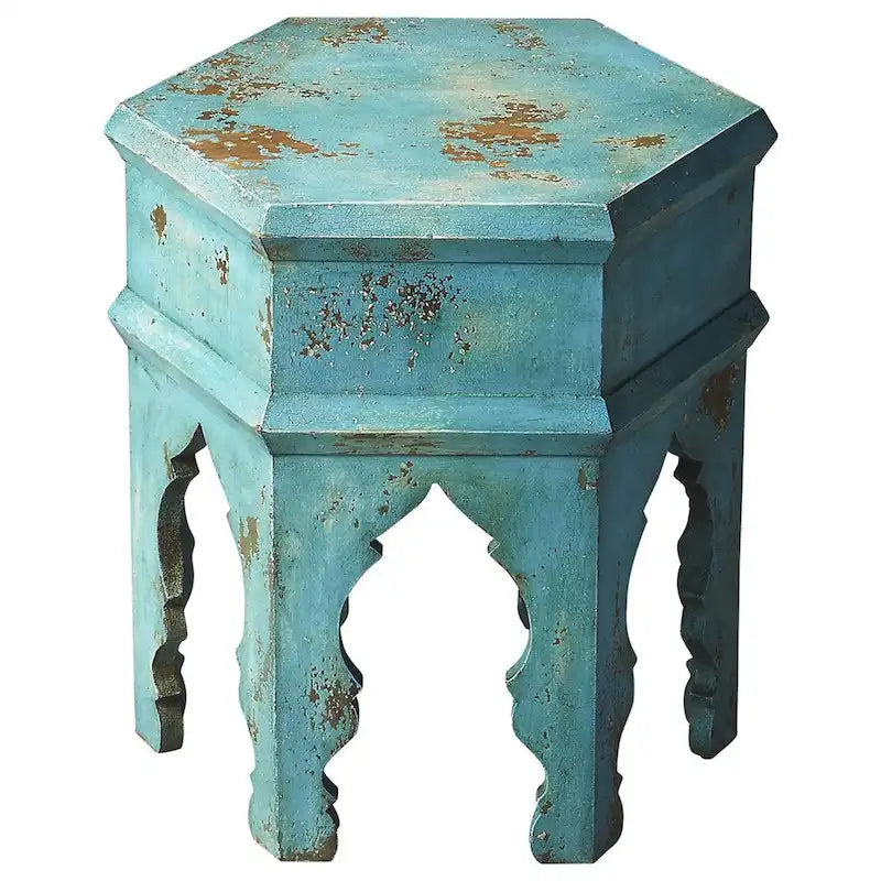 Table d'appoint Tangiers Solid Blue en bois faite à la main (Inde)