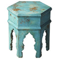 Table d'appoint Tangiers Solid Blue en bois faite à la main (Inde)