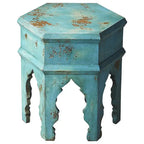 Table d'appoint Tangiers Solid Blue en bois faite à la main (Inde)