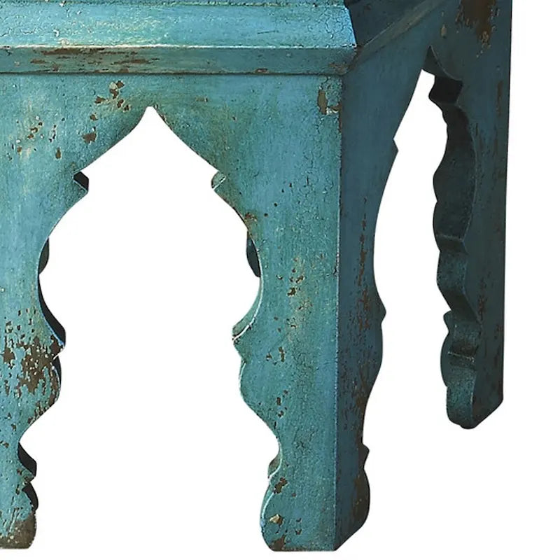 Table d'appoint Tangiers Solid Blue en bois faite à la main (Inde)