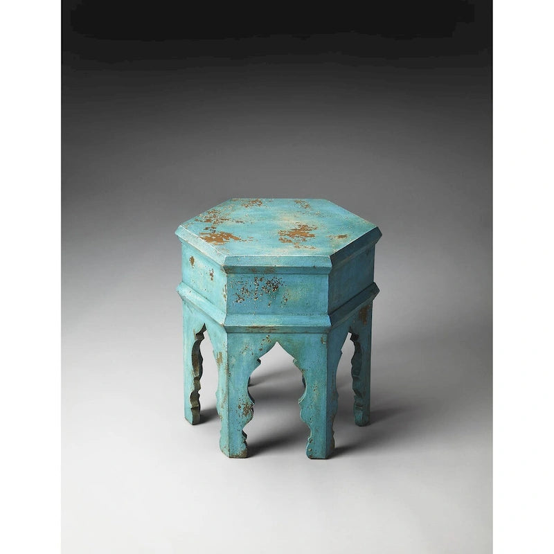 Table d'appoint Tangiers Solid Blue en bois faite à la main (Inde)