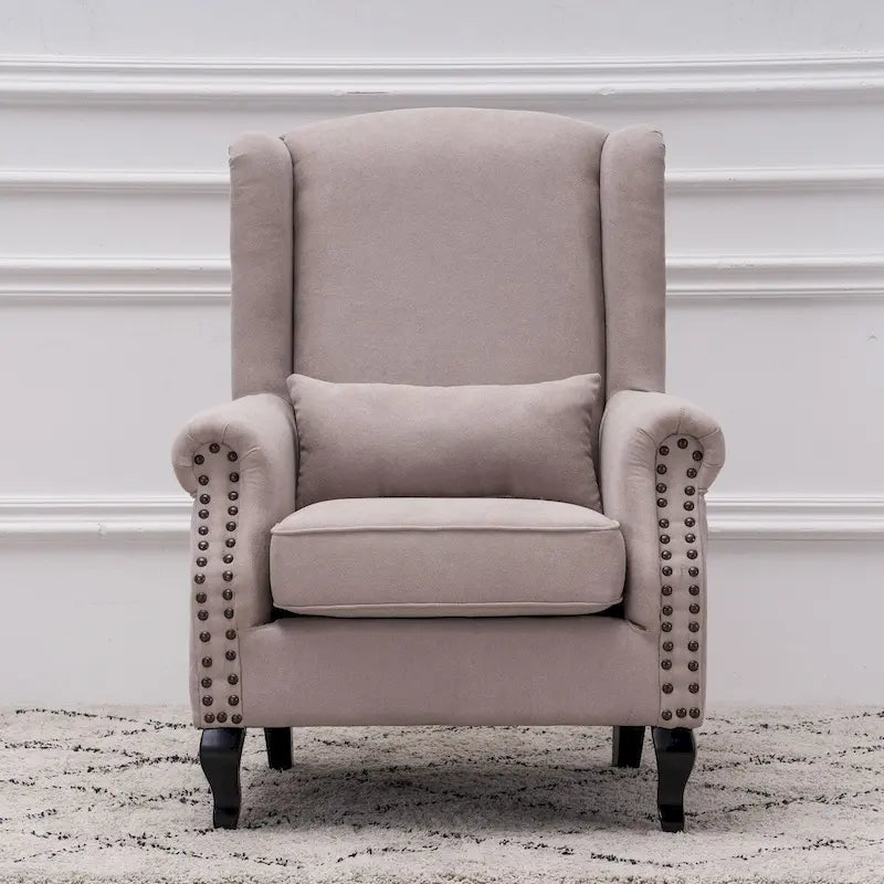 Fauteuil club à oreilles, garni, avec cloutage