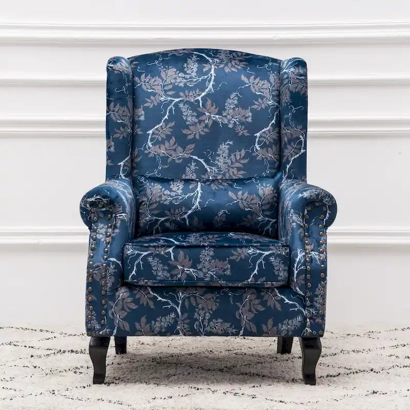 Fauteuil club à oreilles, garni, avec cloutage