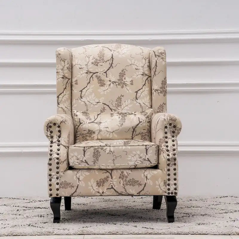 Fauteuil club à oreilles, garni, avec cloutage