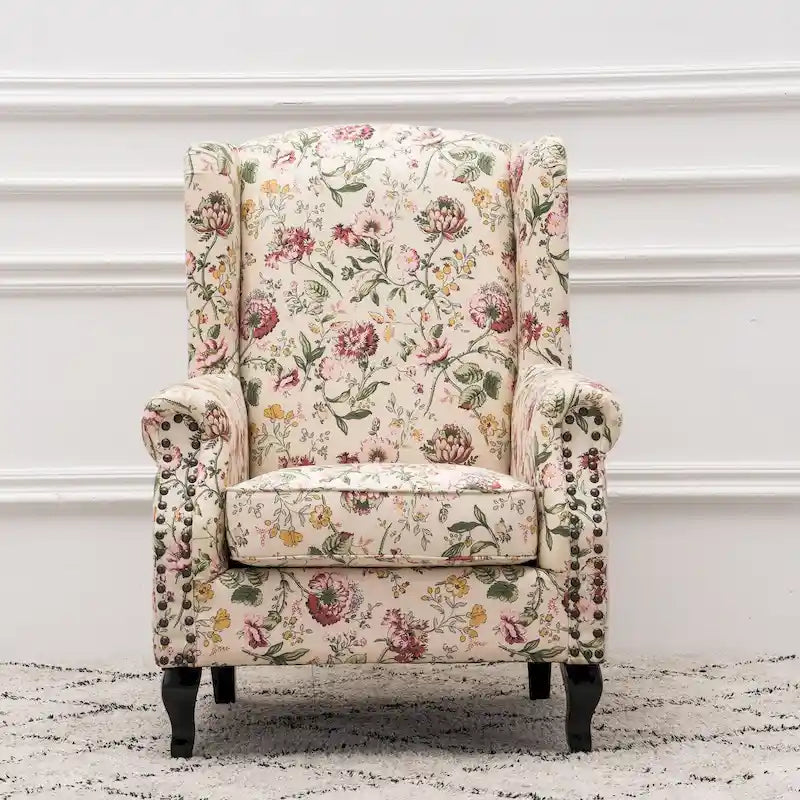 Fauteuil club à oreilles, garni, avec cloutage