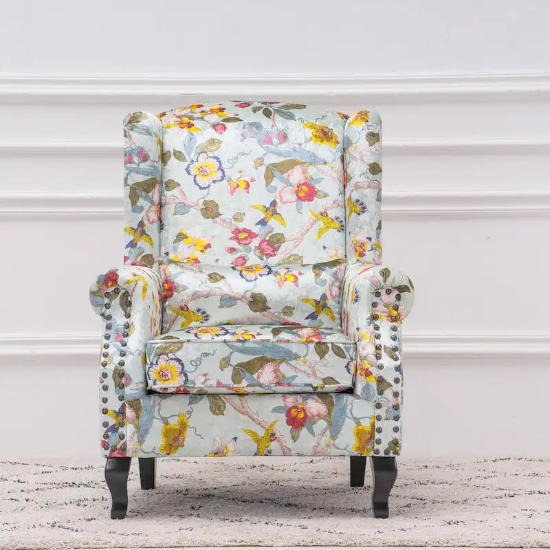 Fauteuil club à oreilles, garni, avec cloutage