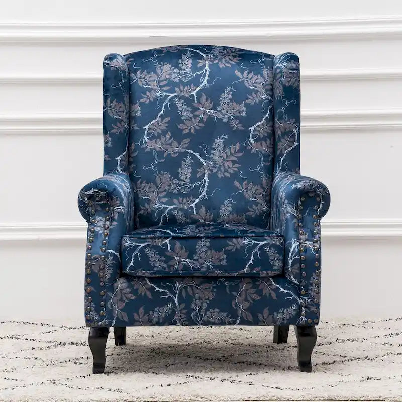 Fauteuil club à oreilles, garni, avec cloutage