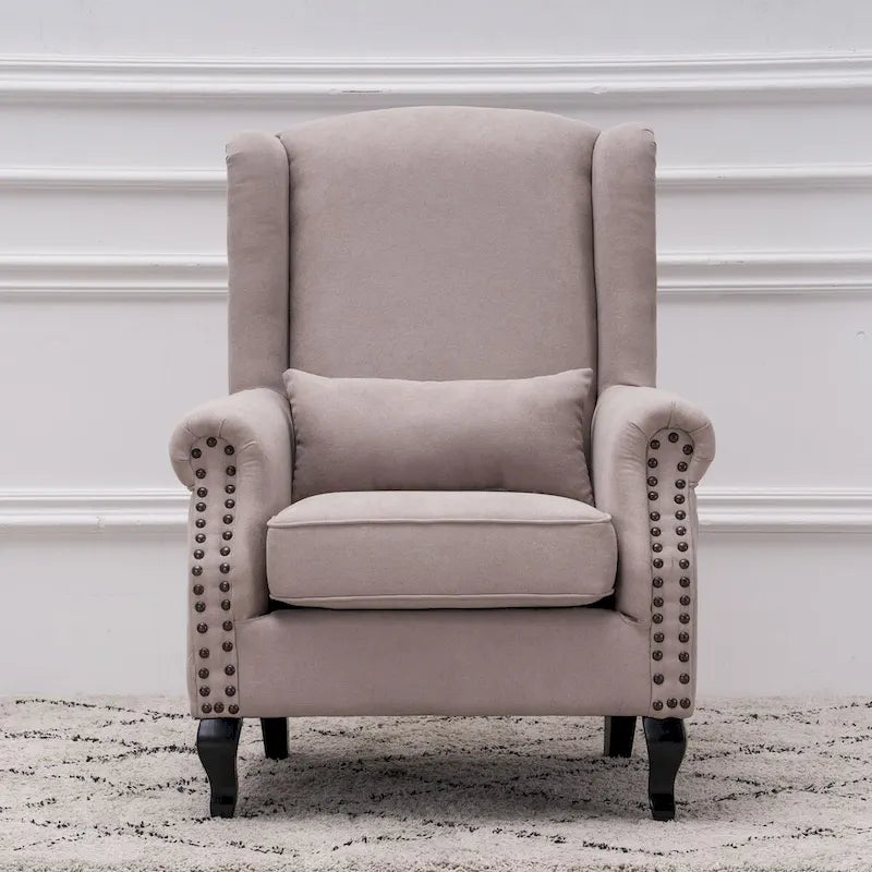 Fauteuil club à oreilles, garni, avec cloutage