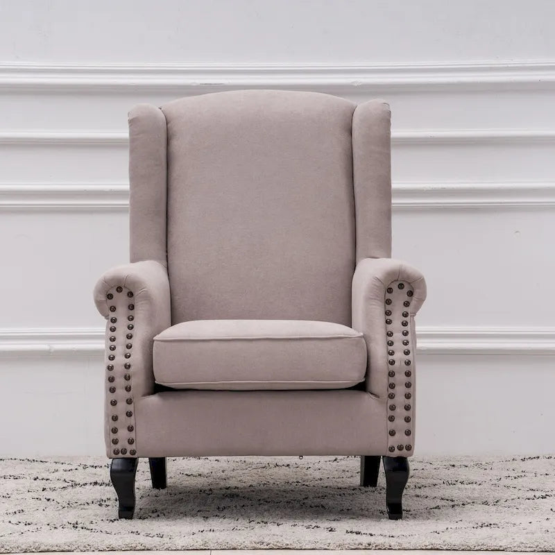 Fauteuil club à oreilles, garni, avec cloutage
