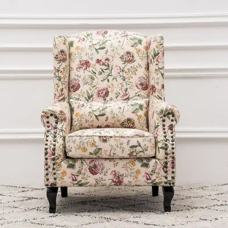 Fauteuil club à oreilles, garni, avec cloutage
