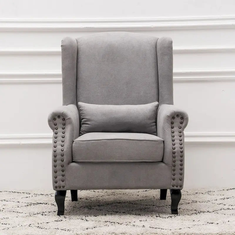 Fauteuil club à oreilles, garni, avec cloutage
