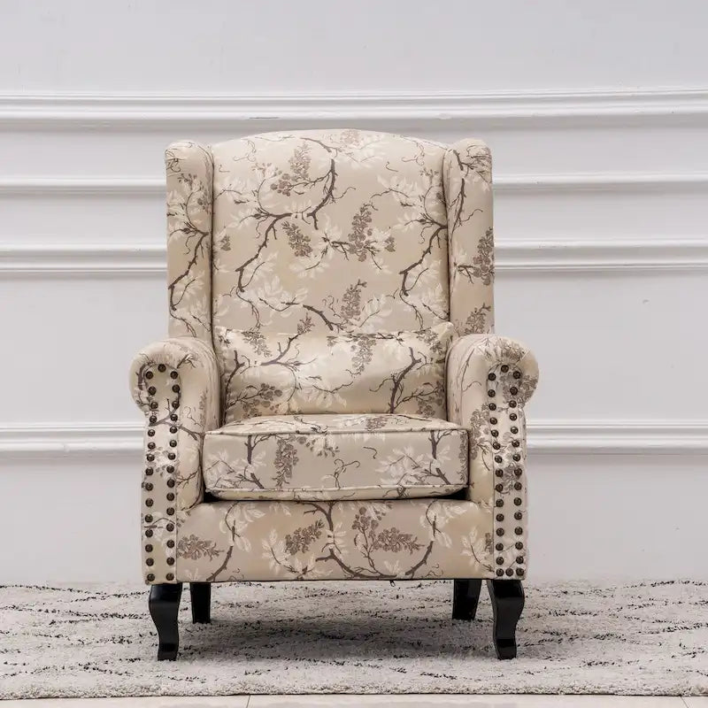 Fauteuil club à oreilles, garni, avec cloutage