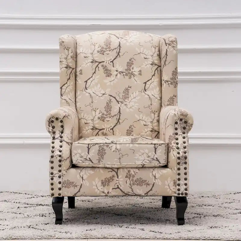 Fauteuil club à oreilles, garni, avec cloutage