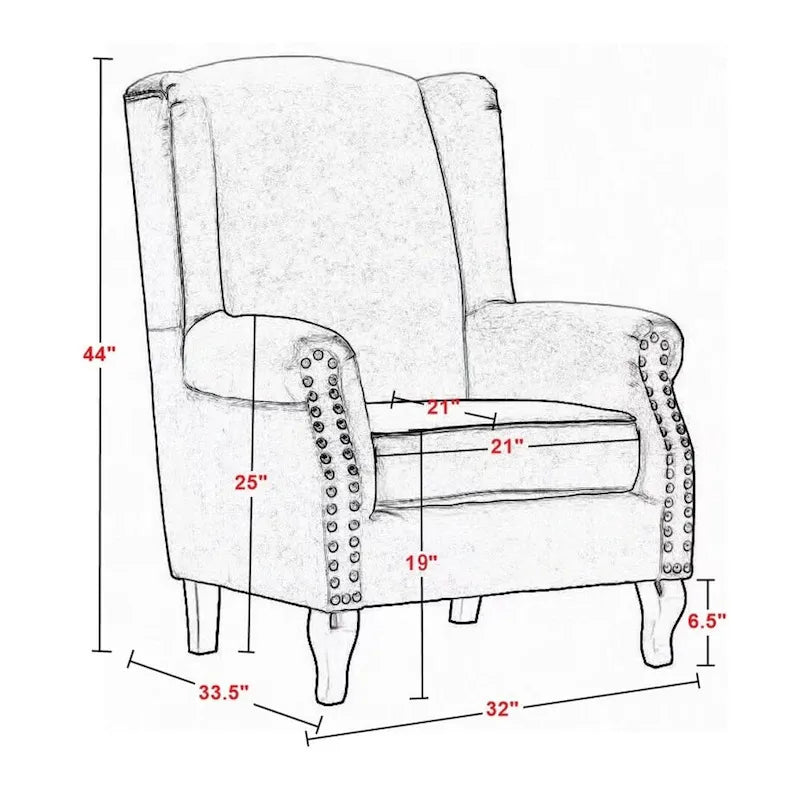 Fauteuil club à oreilles, garni, avec cloutage