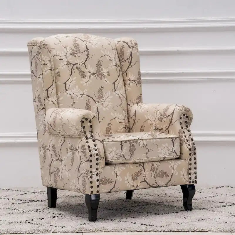 Fauteuil club à oreilles, garni, avec cloutage