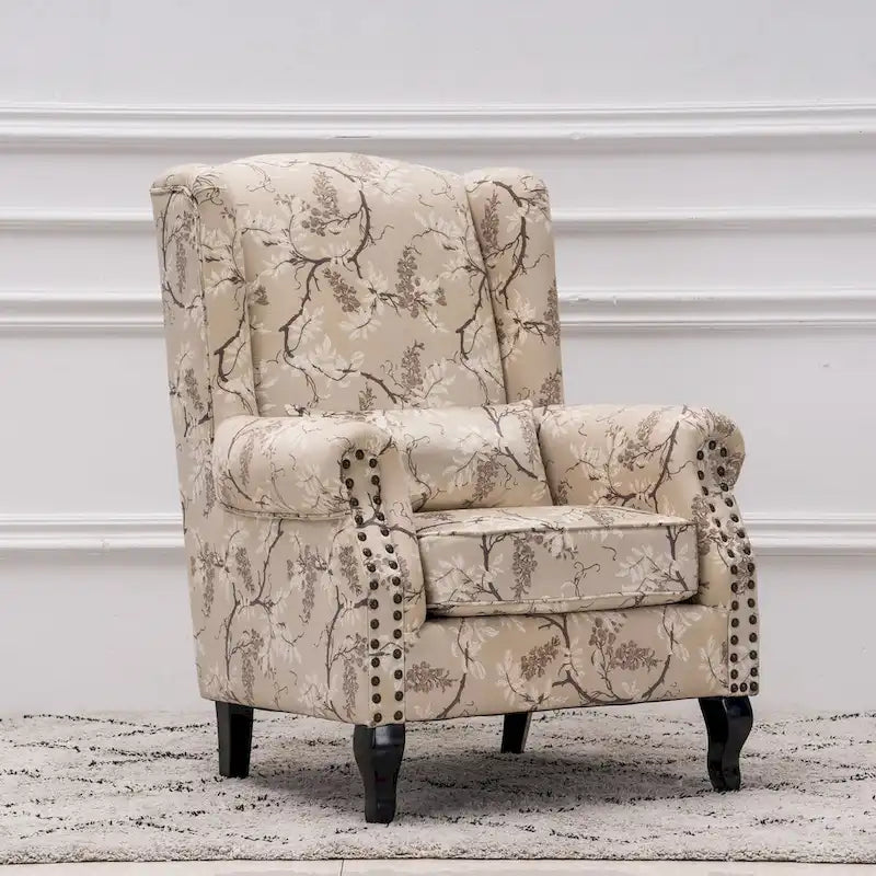 Fauteuil club à oreilles, garni, avec cloutage