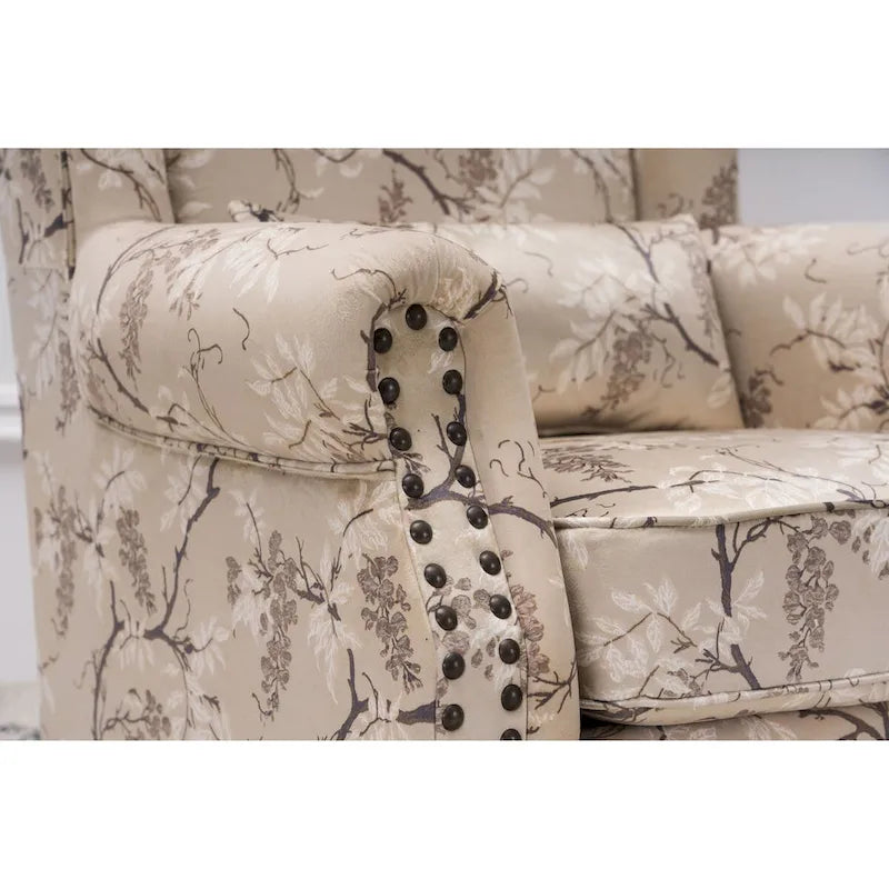 Fauteuil club à oreilles, garni, avec cloutage