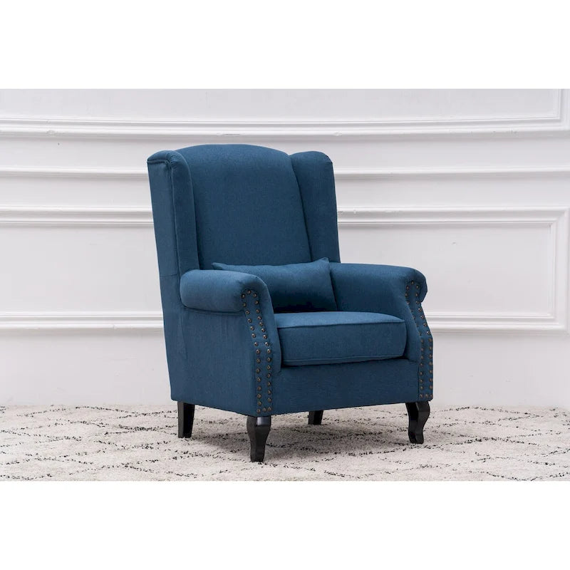 Fauteuil club à oreilles, garni, avec cloutage