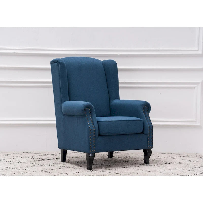Fauteuil club à oreilles, garni, avec cloutage