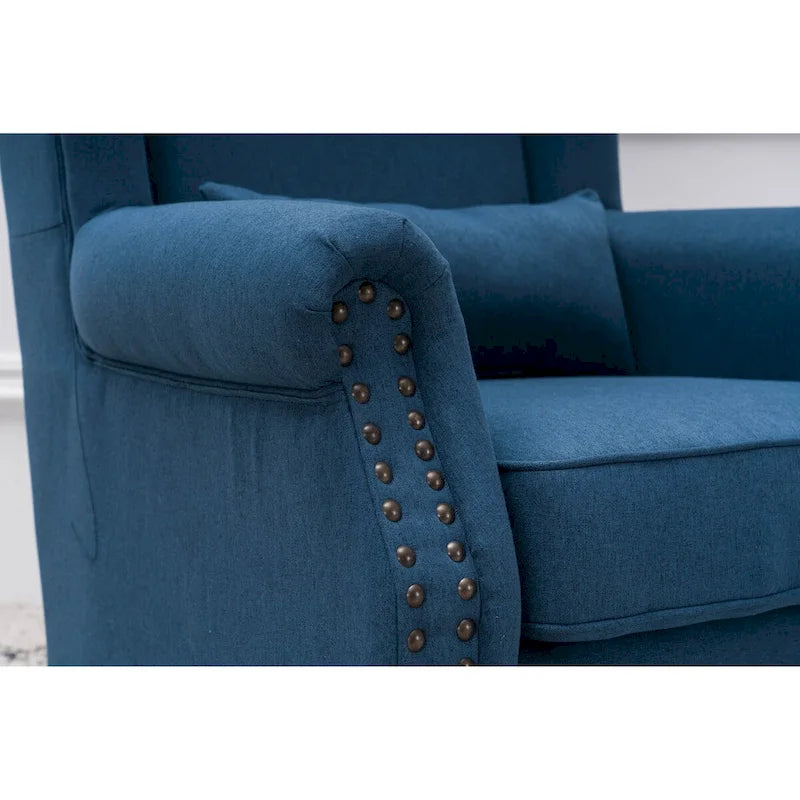 Fauteuil club à oreilles, garni, avec cloutage