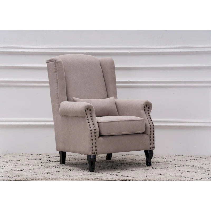 Fauteuil club à oreilles, garni, avec cloutage