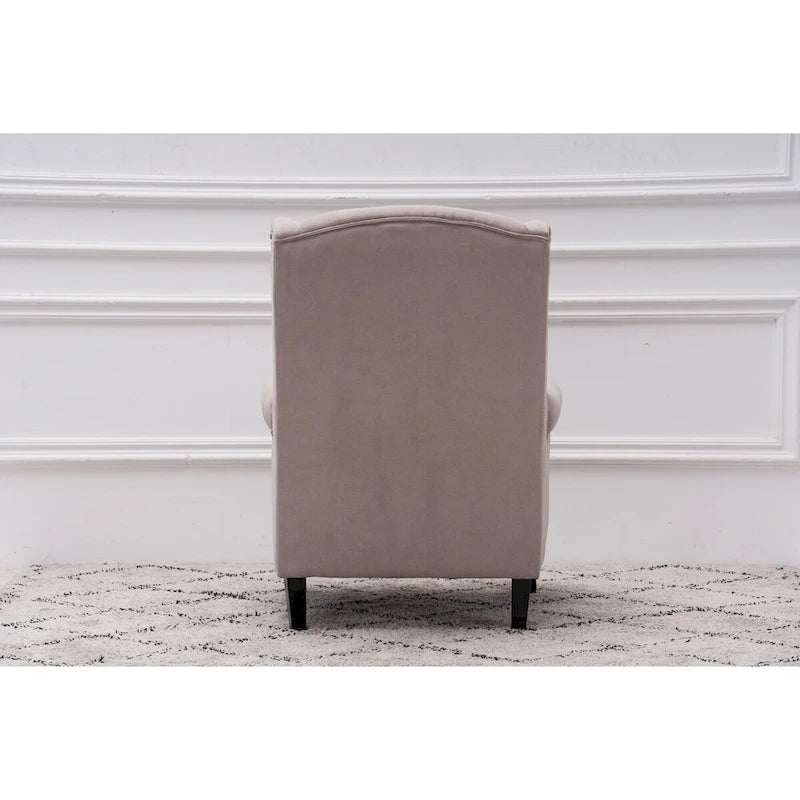 Fauteuil club à oreilles, garni, avec cloutage