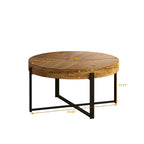 Table basse ronde en bois avec piètement en croix