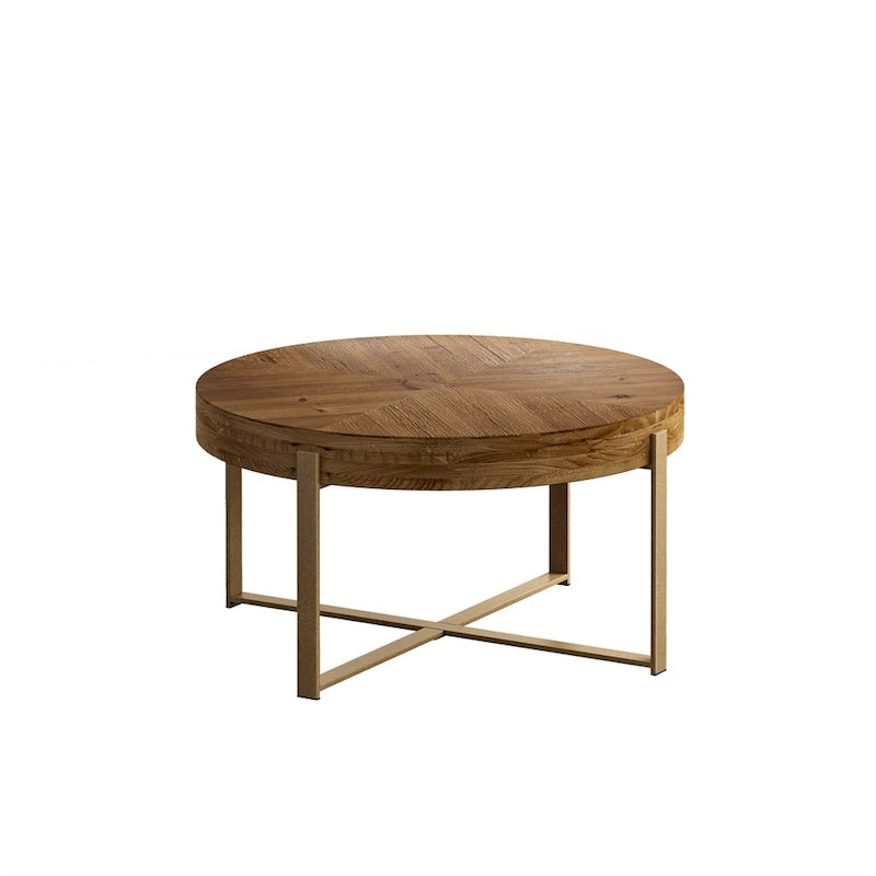 Table basse ronde en bois avec piètement en croix