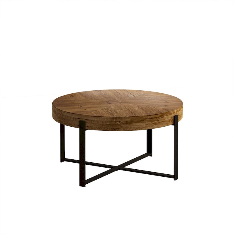 Table basse ronde en bois avec piètement en croix