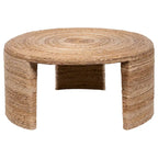 Table basse Asha de 91 cm, plateau rond avec enroulement en rotin naturel