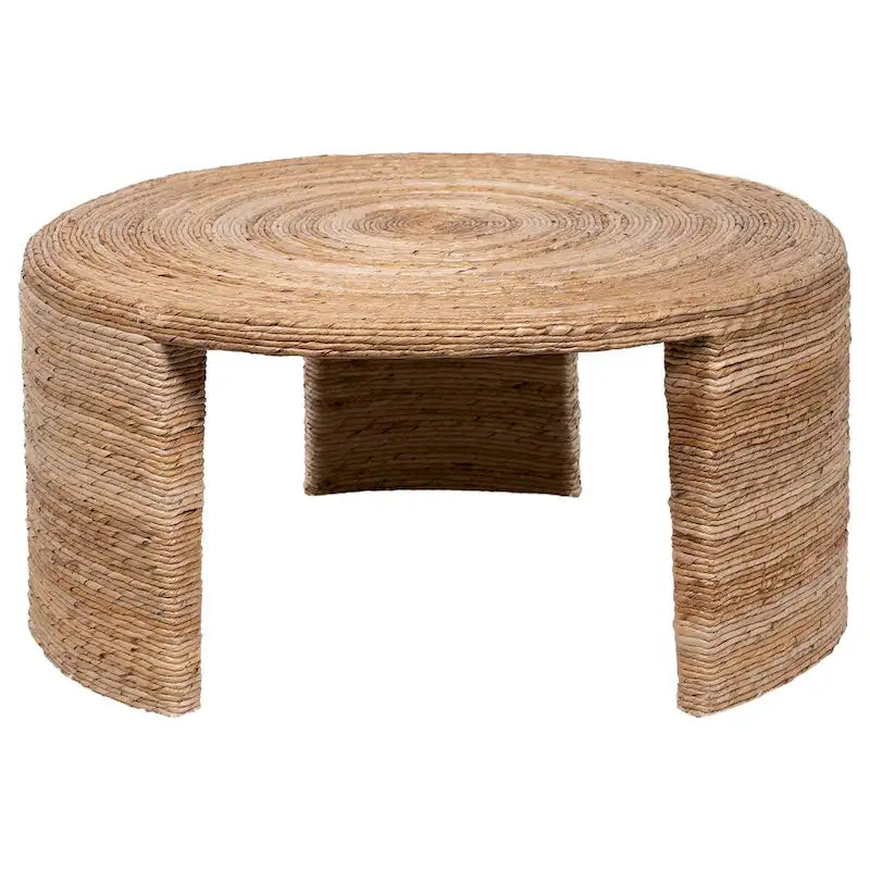 Table basse Asha de 91 cm, plateau rond avec enroulement en rotin naturel
