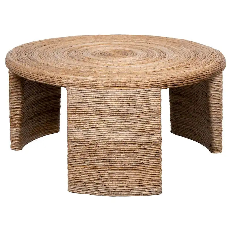 Table basse Asha de 91 cm, plateau rond avec enroulement en rotin naturel