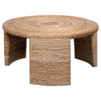 Table basse Asha de 91 cm, plateau rond avec enroulement en rotin naturel