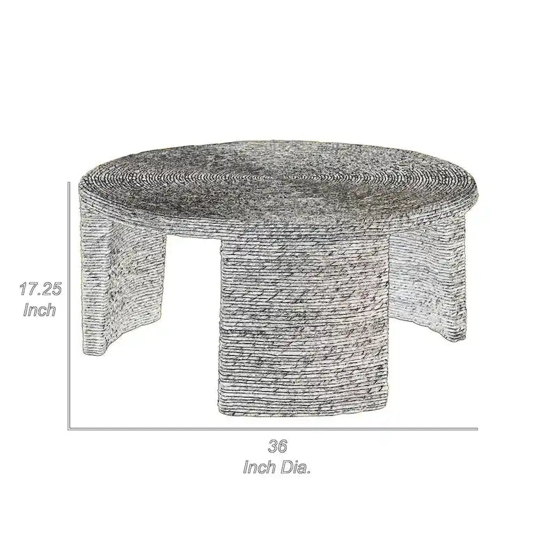 Table basse Asha de 91 cm, plateau rond avec enroulement en rotin naturel